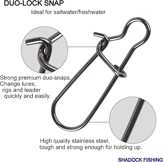 100 Pack Duo Lock Snaps Size 0-8 Black Nice Snap Swivel Solid Rings Stainless Steel USA Fishing Tackle Kit - Test: 26LB-220LB