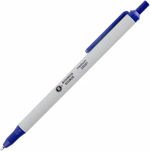 Business Source 25051 Ballpoint Pen, Retract, Clip, Medium Point, Blue Ink