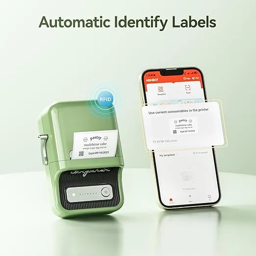 NIIMBOT B21 Label Maker Machine with Tape 2Inch Portable Sticker Maker Thermal Label Printer for Jar Price Address Label for Business Home Office Organization, Green