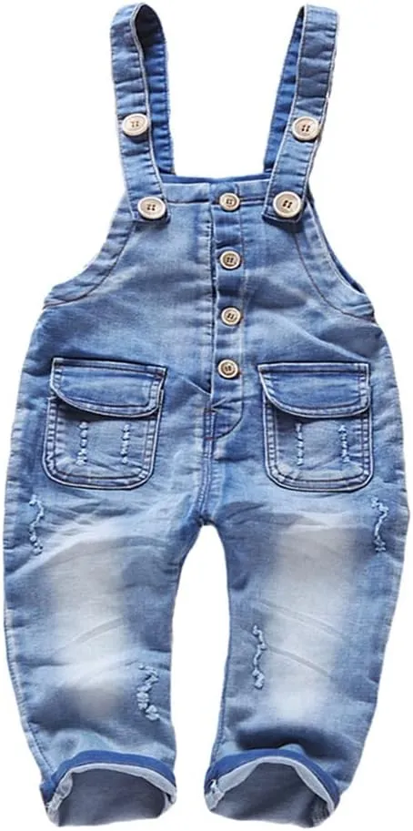 KIDSCOOL SPACE Baby & Little Boys/Girls Blue & Black Denim Overalls,Jean Workwear