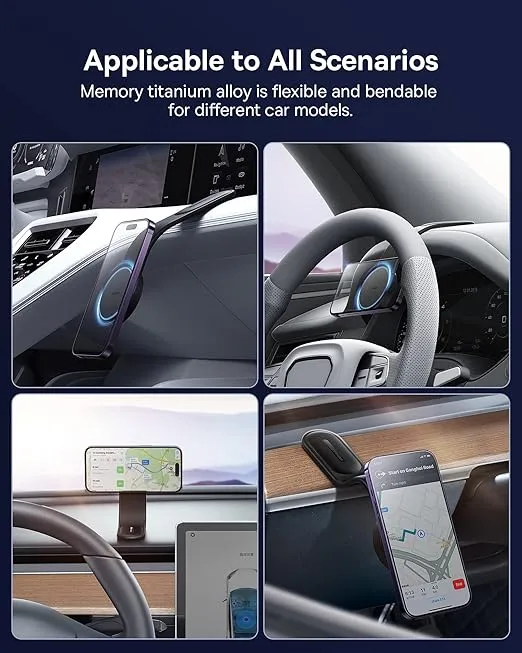 Baseus Magsafe Car Mount, Magnetic Phone Holder for Car, Compatible with iPhone 15, 14, 13, 12 Pro Plus Max Mini, Bendable Memory Titanium Alloy for Dashboard, Windshield
