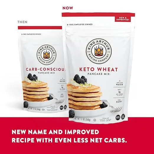 King Arthur Keto Wheat Pancake Mix: Low Carb, High Protein Breakfast Solution - Just Add Water for Fluffy Pancakes or Waffles - Non-GMO, Kosher Certified, 12 oz Pouch