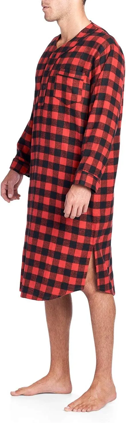 Ashford & Brooks Mens Flannel Long Sleeve Sleep Nightshirt
