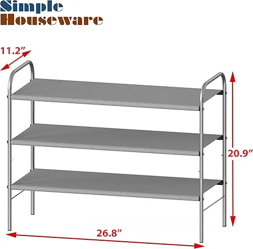 Simple Houseware 3-Tier Shoe Rack Storage Organizer, Grey