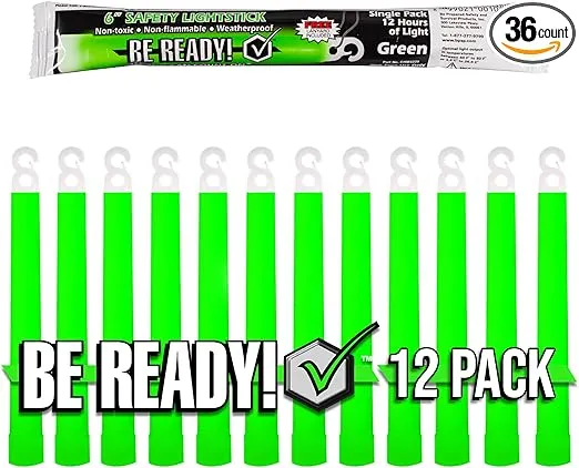 Be Ready - Green 6" Industrial 12 Hour Premium Emergency Safety Chemical Light Glow Sticks