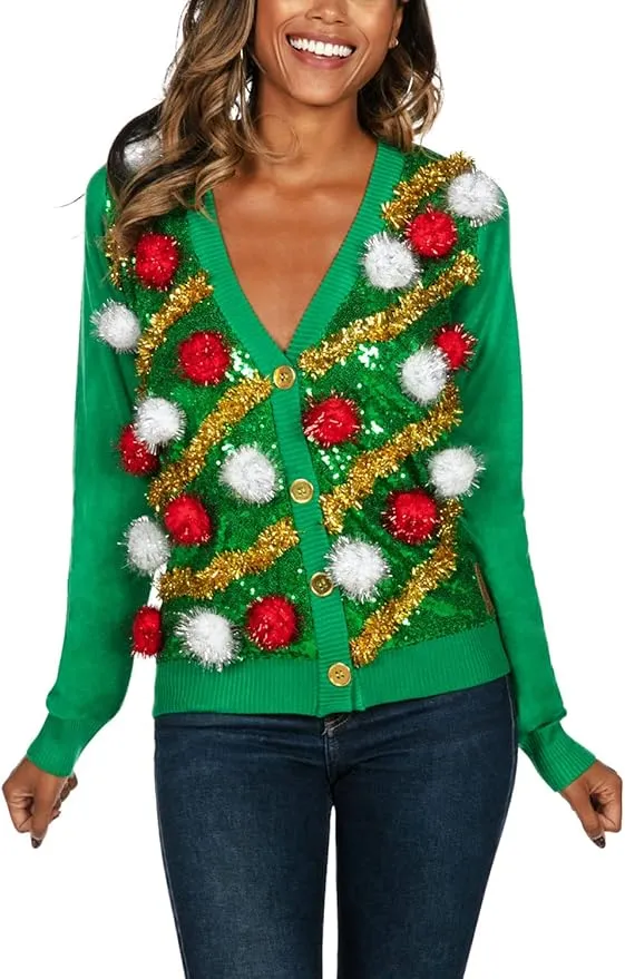 Tipsy Elves Classic Cute Cardigan Ugly Christmas Sweaters for Women with Fun Patterns and Animals