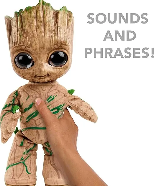 Mattel Marvel Groot 11-inch Plush Figure, Groovin’ Groot Dancing and Talking, Soft Body Doll that Moves to Music