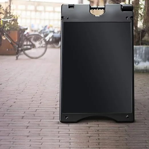 Jumbl A-Frame Signboard 22” x 28” Display Surface – Large Outdoor Sandwich Board w/Weather Resistant PVC Sign Protector & Sand Fill Holes – Dual Signage Stand for Storefront Sidewalk Curb (Black)