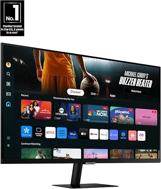 SAMSUNG 32-Inch M7 (M70D) Series 4K UHD Smart Monitor with Streaming TV, Speakers, HDR10, USB-C, Multiple Ports, Gaming Hub, SolarCell Remote, Vision Accessibility Tools, LS32DM702UNXGO, 2024, Black
