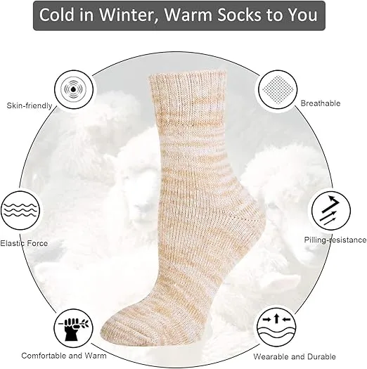 5 Pack Womens Wool Socks Winter Warm Socks Thick Knit Cabin Cozy Crew Soft Socks Hiking Athletic Socks Gifts for Women