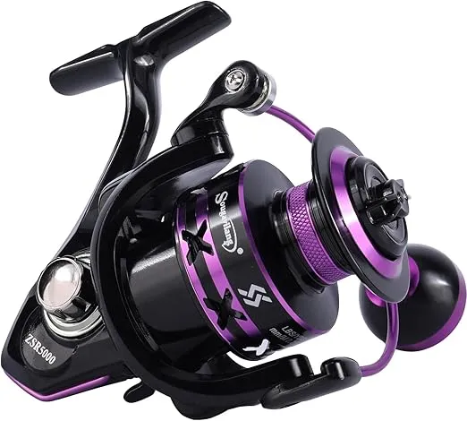 Sougayilang Fishing Reel, Lightweight 12+1 Ball Bearings 5.0:1 Gear Ratio Ultra Smooth Purple Spinning Reel for Freshwater