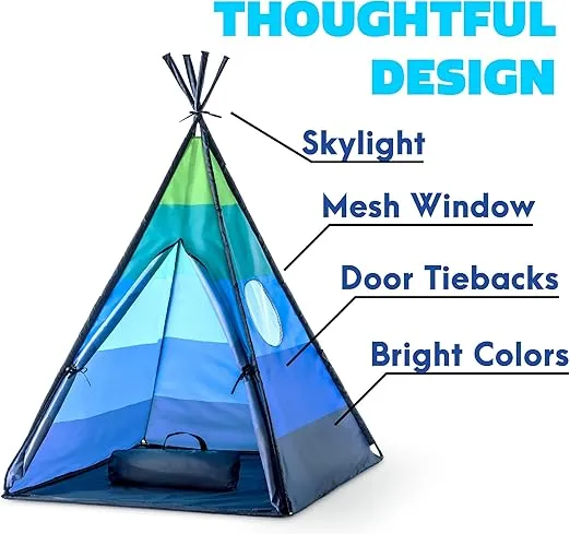 USA Toyz Happy Hut Teepee Tent for Kids - Indoor Pop Up Playhouse Tent for Boys, Girls, Toddler with Portable Storage Bag (Blue)