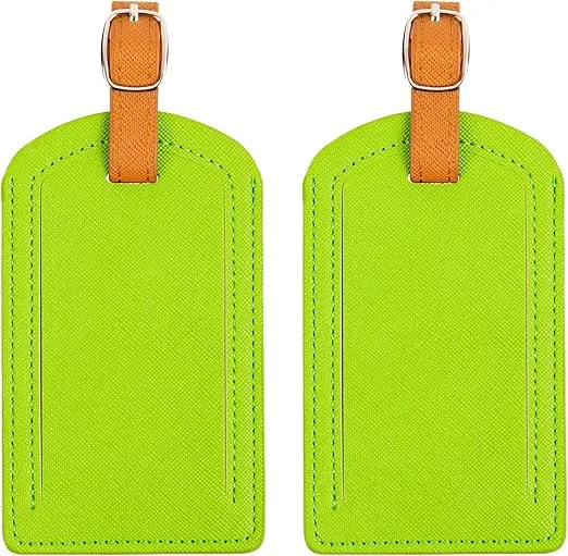 Premium Colored Luggage Tags for Luggage, Travel Bags and Suitcases by Adventure Goods- Neon Green (Pack of 2)