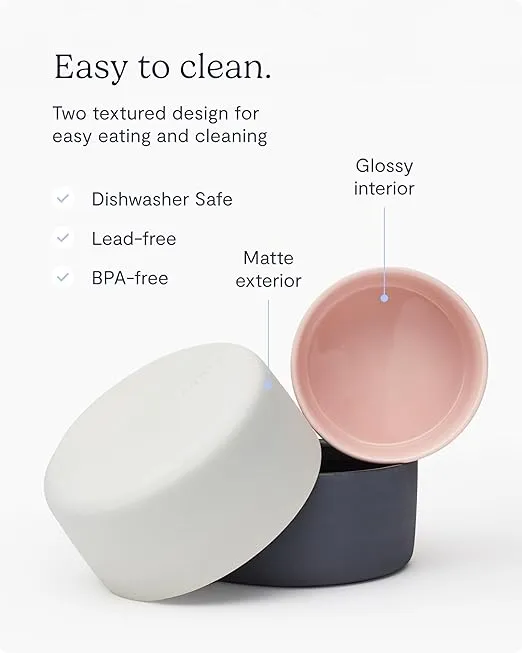 FABLE Ceramic Dog Bowl - Weighted Ceramic Dog Bowl Prevents Sliding - Dual Textured Dog Ceramic Bowl - Modern Ceramic Dog Water Bowl - Food-Safe Ceramic Puppy Bowls - Mineral - XS/S