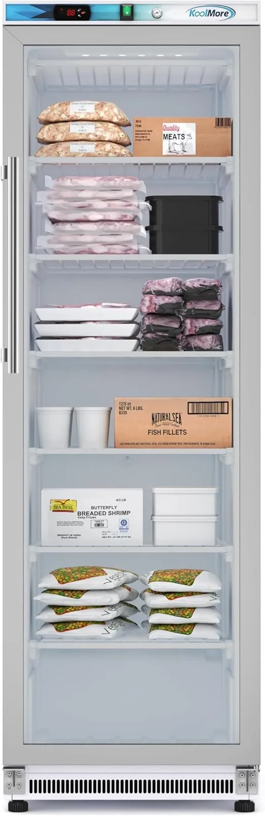 KoolMore KM-FMD12WGD 12 Cu. ft. Commercial Freezer with Glass Door in White-Manual Defrost