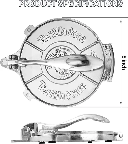 Vivicreate 8 Inch Tortilla Press, Tortilladora Press, Aluminum Tortilla Press, Flour Tortilla Press, Rotis Press, Quesadilla press, Taco Maker (Silver)