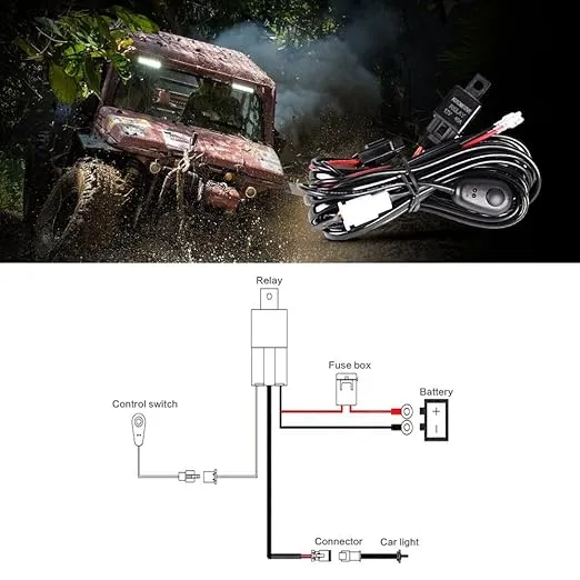Auxbeam LED Light Bar Wiring Harness, 8.2 FT 12V 40Amp Fuse Relay ON/Off Switch for LED Off-Road Driving Light Fog Light Work Light (1 Lead 2.5 Meter Universal)