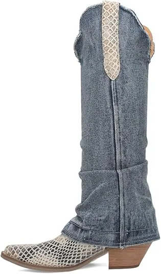 Dingo Blue/Blue Shabby Snake Print Leather Women's 16 inch Snip Toe Western Boots DI245-BLUE