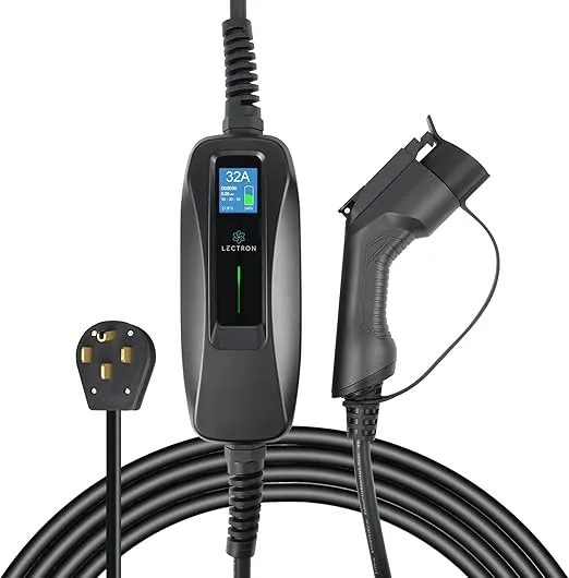 Lectron NEMA 14-50 Level 2 EV Charger - 240V 32 Amp with 15ft Extension Cord & J1772 Cable - for J1772 Evs