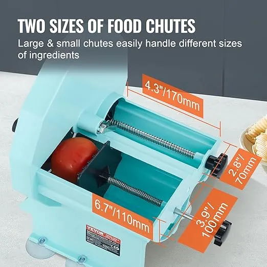 VEVOR Manual Vegetable Fruit Slicer, 0-0.5"/0-12mm Thickness Adjustable Commercial Slicer Machine, Double Feed Ports, Stainless Steel Blade Food Cutter Slicing Machine for Cucumber, Lemon, Tomato