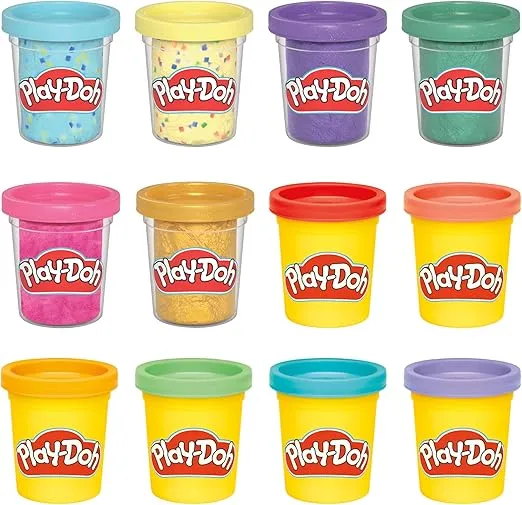 Play-Doh Celebration 12 Bulk Pack, Assort. Colors, Confetti & Metallic Shine, Kids Arts & Crafts, Stocking Stuffers Gifts for Girls & Boys, Preschool Toys, Ages 3+
