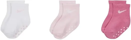 Nike Toddler Gripper Ankle Socks 3 Pairs, 12-24 Months, Pink/White