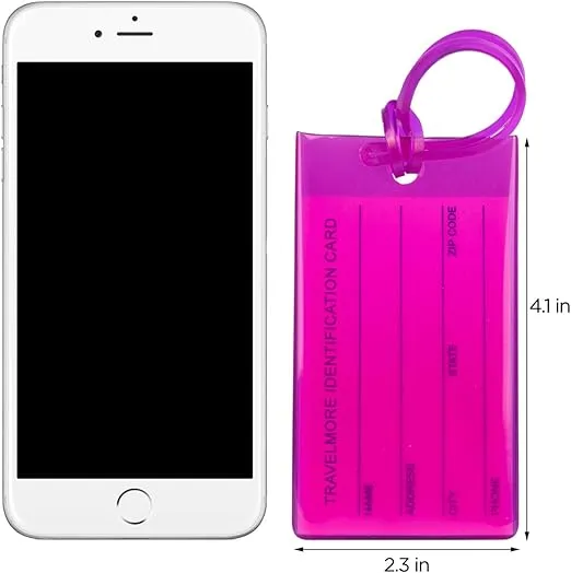 7 Pack TravelMore Luggage Tags for Suitcases, Flexible Silicone Travel ID Identification Labels Set for Bags & Baggage - Multi Color Pack