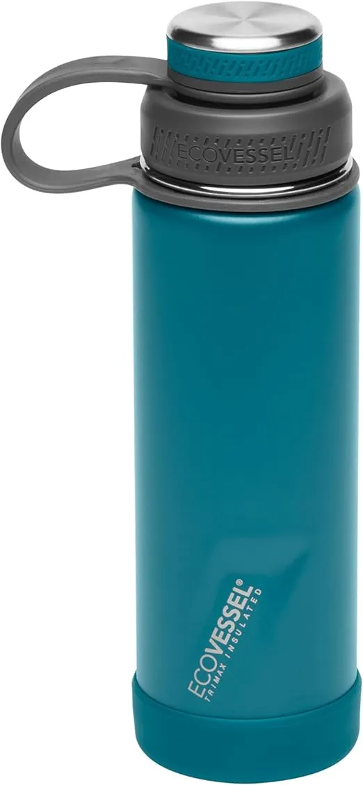 EcoVessel Stainless Steel Water Bottle with Insulated Dual Lid, Insulated Water Bottle with Strainer and Silicone Bottle Bumper, Coffee Mug (Mountain Green, 20 oz)