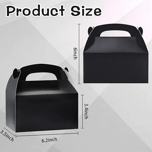 24Pcs Gable Boxes,Black Gable Candy Treat Boxes,Party Favor Treat Boxes,Goodie Gift Boxes for Party Favor,Paper Gable Gift Boxes with Handle for Birthday Party Wedding Baby Shower,6.2x3.5x3.4In(Black)