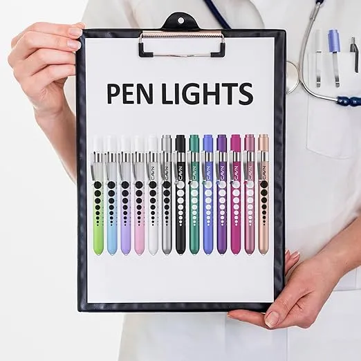 CAVN Pen Light with Pupil Gauge LED Penlight for Nurses Doctors, 2 Pcs Reusable Medical Penlight for Nursing Students (White/Bluish Purple)
