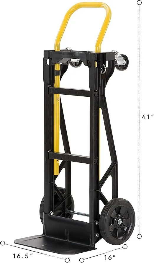 Harper Trucks Heavy Duty Nylon Frame Convertible Hand Truck Dolly Cart with Adjustable Telescopic Frame and Pneumatic Wheels, Black