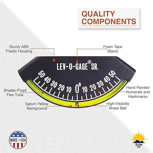 Sun Company Lev-o-gage Sr. Inclinometer and Tilt Gauge - Level for RV, Trailer, Camper, or 5th Wheel | Made in USA Leveling Gauge with High-Bond Adhesive