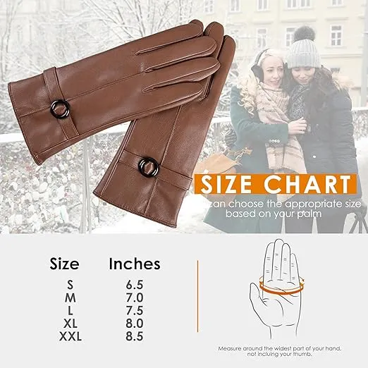 Womens Winter Leather Gloves Touchscreen Texting Warm Driving Lambskin Gloves