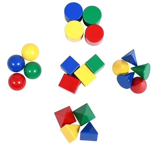 edxeducation Mini Geometric Solids - Set of 40 - 3D Shapes for Math & Geometry - Multicolored Math Manipulatives For Kids - 10 Different Shapes