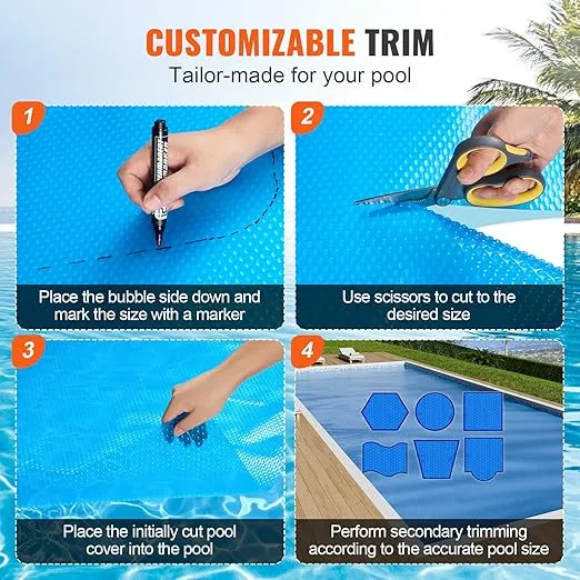 VEVOR Solar Pool Cover, 24 x 12 ft Rectangle Solar Cover 16 mil for Pools, Inground Above Ground Swimming Pool Solar Blanket with Bubble, Heat Retaining Solar Covers Blue