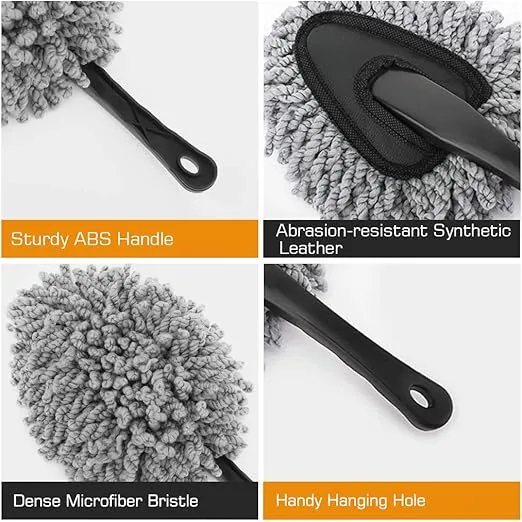 MoKo Car Duster, 2 Pack Super Soft Microfiber Car Dash Duster Detail Brush Set Interior Exterior Cleaning Dusting and Washing Tool for Car Motorcycle Automotive Dashboard Air Vents - Blue