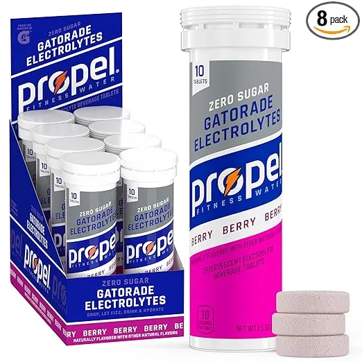 Propel Fitness Water Tablets, Berry, 10 Count Tube, (Pack of 8)