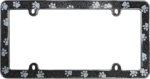 Cruiser Accessories Paws Bling License Plate Frame, Black/Chrome
