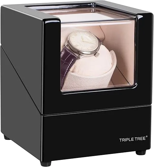 TRIPLE TREE Single Watch Winder for Automatic Watches, with Super Quiet Japanese Motor, 4 Rotation Mode Setting, Flexible Plush Pillow Fit Lady and Man Watches