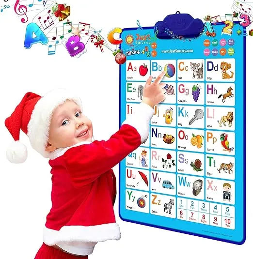 Just Smarty Interactive Alphabet Wall Chart | Talking ABCs & 123s Music Poster with Interactive Light | Toddler Alphabet Learning | Best Educational Gift for Boys & Girls Ages 2 3 4 5 | Letter Sounds