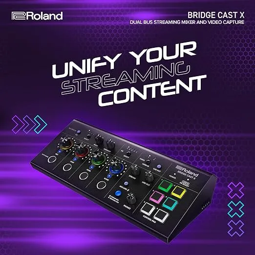 Roland BRIDGE CAST X Dual Bus Gaming Mixer & Video Capture | Pro Audio Streaming Interface for Online Gamers & More | 32-Bit Hardware DSP | USB-C Windows and Mac Connectivity | XLR Mic Support