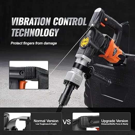 VEVOR Demolition Jack Hammer, MAX 1400W Electric Jackhammer Heavy Duty, 2900 BPM Concrete Breaker 2pcs Chisels Bits Chipping W/Case, Gloves