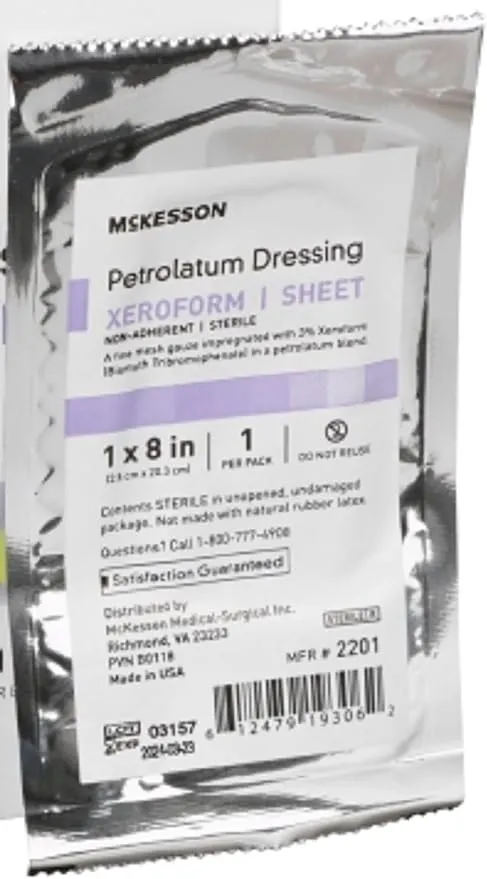 McKesson Xeroform Petrolatum Dressing - Impregnated Gauze Dressings for Burn and Wound Care - 1 in x 8 in, 8 Pack