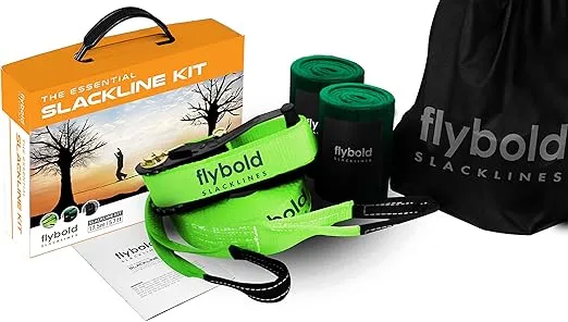 Flybold Slackline Kit - 57ft Slackline with Tree Protectors and Carry Bag - Backyard Tightrope and Ninja Obstacle Course for Kids and Adults - Easy Setup for Balance Training and Core Strength