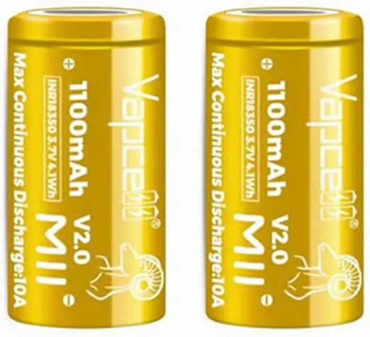 Vapcell 3.7v 1100mah Flat Top 18350 10A Discharge high Drain Li-on IMR Rechargeable Lithium Battery 2pcs