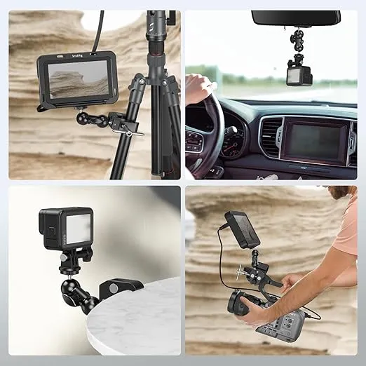 SMALLRIG Super Camera Clamp Mount, Double Ball Head Magic Arm Adapter, Fence/Desk/Tripod Mount for Monitor/Light/Camera, for Insta360, for Gopro 1138B