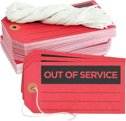 Juvale 100 Pack Red Out of Service Tags with String, Bulk Set Maintenance Equipment Repair Signs for Small Business Supplies (5.75 x 3 in)