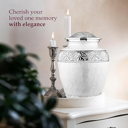Trupoint Memorials Cremation Urns for Human Ashes - Decorative Urns, Urns for Human Ashes Female & Male, Urns for Ashes Adult Female, Funeral Urns - White, Large