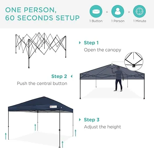 Best Choice Products 10x10ft 1-Person Setup Pop Up Canopy Tent Instant Portable Shelter w/ 1-Button Push, Case, 4 Weight Bags - Blue