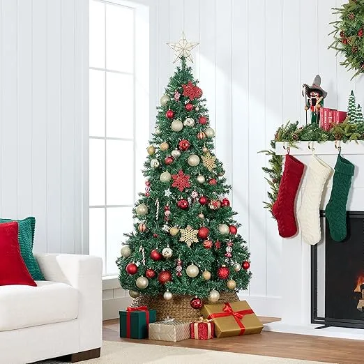 Best Choice Products Artificial Christmas Tree, 4.5ft Premium Unlit Hinged Design, Dense Branches Realistic Holiday Décor w/Easy Assembly, Base